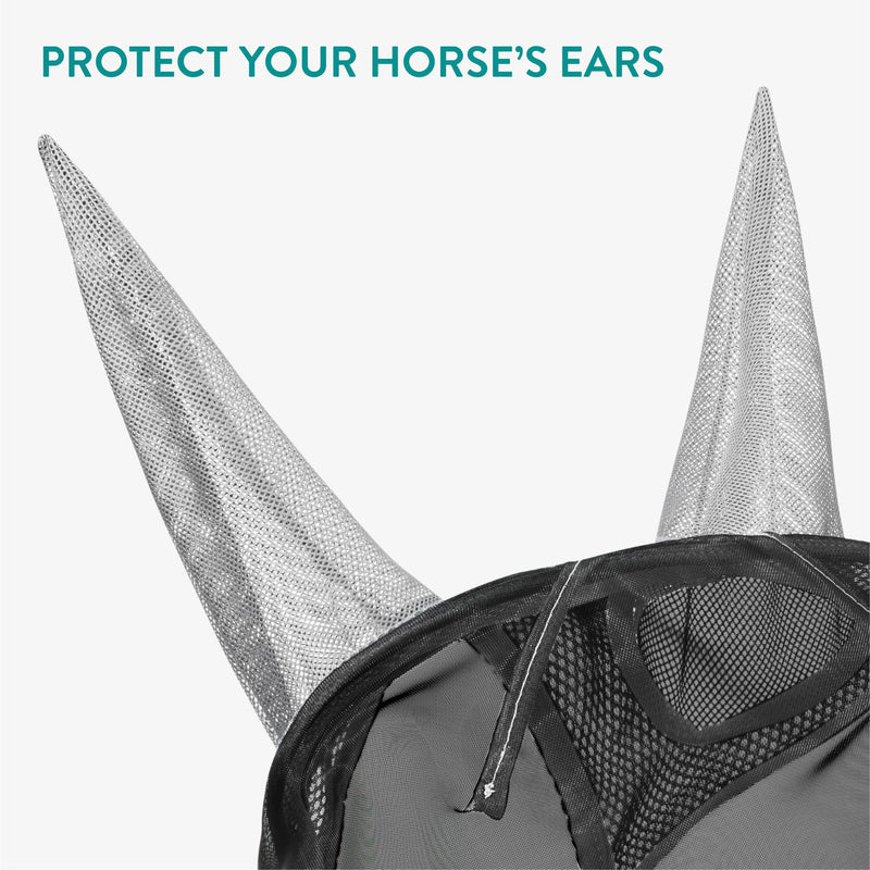 Navaris Medium Horse Mask - Comfortable Polyester Fly Guard Masks for Horses or Donkey - Includes Veil, Integrated Ears, and Removable Horse Nose Net - Gray Grey - BeesActive Australia
