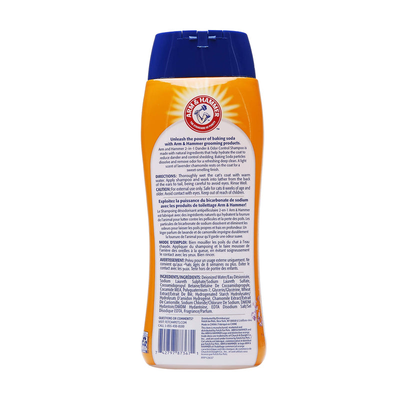 Arm & Hammer 2-in-1 Deodorizing & Dander Reducing Shampoo for Cats, Dander Remover for Dander and Odors, Baking Soda Moisturizes and Deodorizes, Lavender Chamomile Scent, 20 Fl Oz (Pack of 1) 20 Fl Oz (Pack of 1) - BeesActive Australia