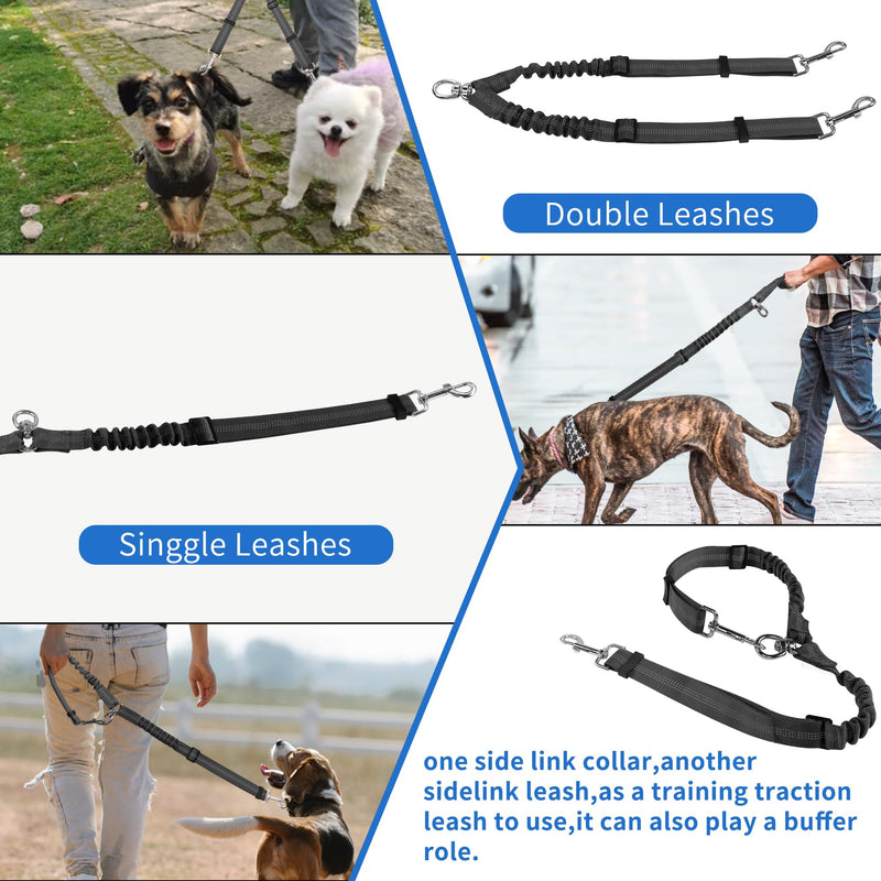 YAODHAOD Double Dog Leash,Two Dog Leash Splitter, No Tangle 360° Swivel Rotation Reflective Lead, Adjustable Length Bungee Heavy Duty Walking Training Dual Dog Leash Extension (Black) Black - BeesActive Australia
