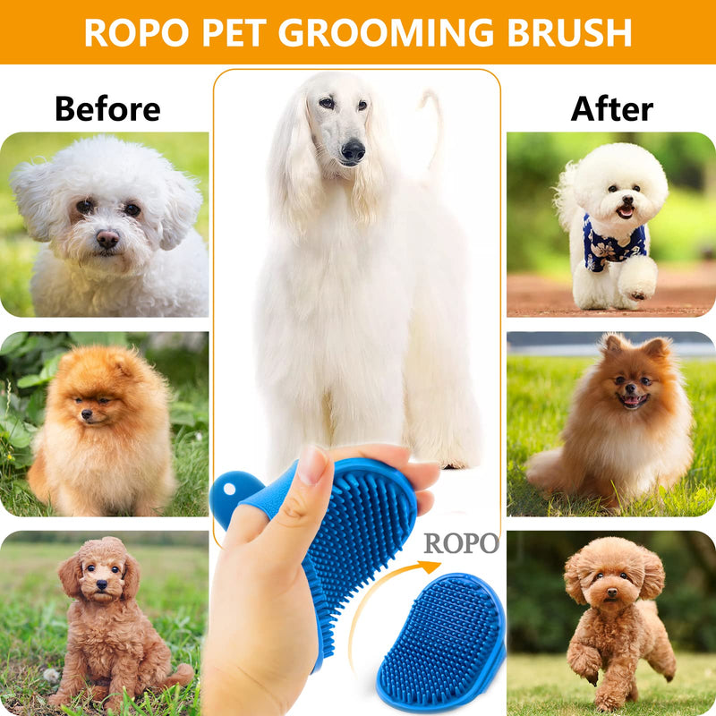 ROPO Dog Grooming Brush, Pet Shampoo Bath Brush Soothing Massage Rubber Comb with Adjustable Ring Handle for Long Short Haired Dogs and Cats 2pcs - BeesActive Australia