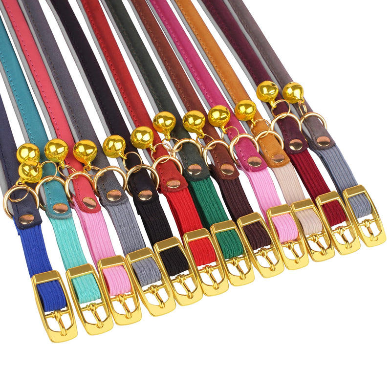 OOPSDOGGY Rolled Leather Cat Collar with Bell - Reflective Kitten Collar with Safety Elastic Strap - Adjustable Small Pet Collars for Boy Girl Cats (Teal) Teal - BeesActive Australia