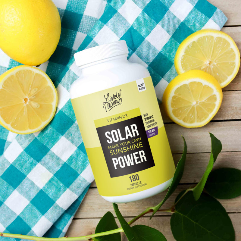 LIVELY VITAMIN CO. Solar Power Vitamin D3 5000 iu - Patented Vitamin K - MK7 - Immune Balance - Brain Function - Mood - Heart - Stress - 60 Count 60 Count (Pack of 1)