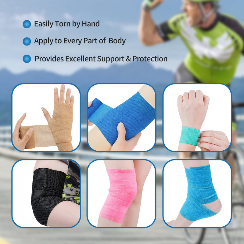 Adhesive Bandage Wrap 12 Pack Vet Wrap 4 inches x 5 Yards, Self Adhesive Cohesive Bandage Tape for Wrist & Ankle Protection (Blue) Blue - BeesActive Australia