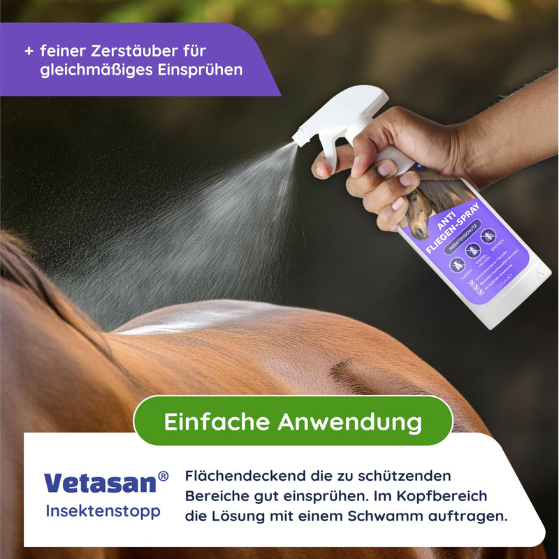 Vetasan Anti Fly Spray Horse 500ml I Insect Spray Horses Against Flies, Horseflies & Mosquitoes I Insect Repellent Spray for Fly Protection Horse Accessories - BeesActive Australia