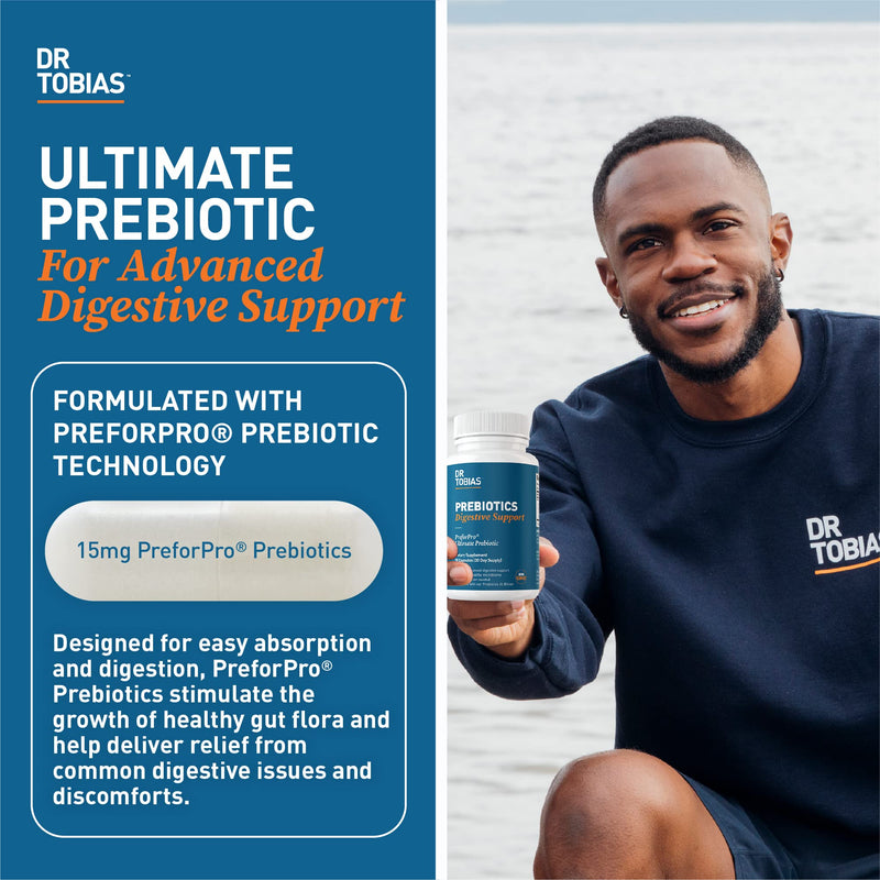 Dr. Tobias Prebiotics Digestive Support, Advanced Prebiotic Supplement for Gut Health, Immune Function & Boost for Probiotics for Women & Men, Vegan, Non-GMO, 60 Capsules, 60 Servings 60 Count (Pack of 1)