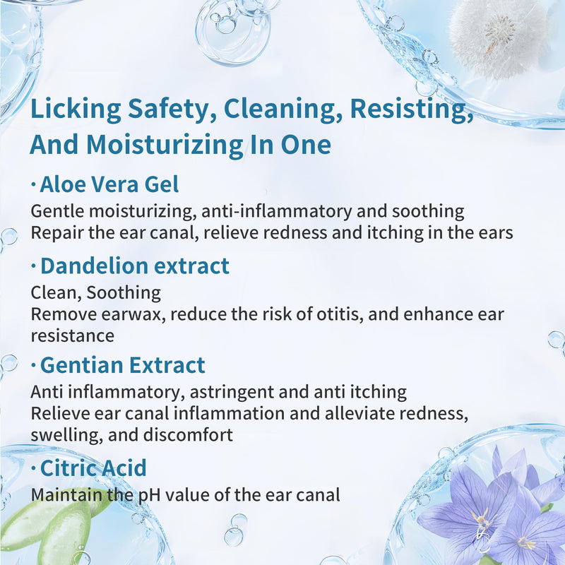 Dog Ear Cleaner, Contains Aloe Vera, Relieves Itching, Removes Earwax Buildup, Debris, Odors, Non Irritating, with Extended Soft Silicone Dropper, For Dogs and Cats, 1 Bottles (2.03 oz in total) White 1 Bottle (2.03 oz in total)