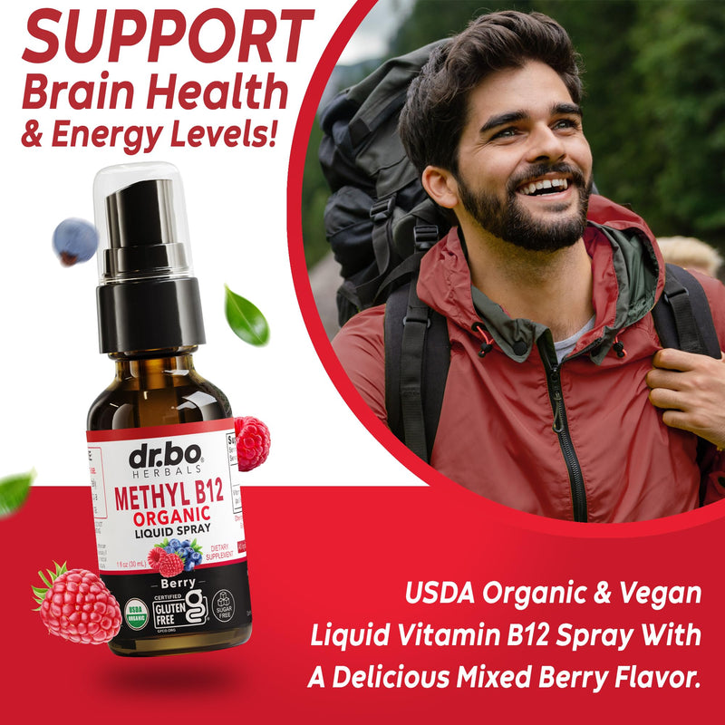 Vitamin B12 Liquid Spray Drops - Organic Liquid B12 Vitamins for Women, Men, Kids & Energy, Vegan Sublingual Methyl B 12 Spray Supplement - Organic Pure Methylcobalamin Vit B 12 Drops Vitamins 1 Fl Oz
