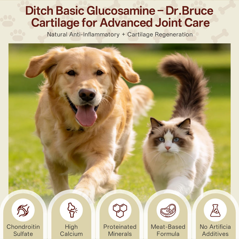 Joint Supplement for Dogs & Cats, Chondroitin Sulfate & Calcium Carbonate, Supports Hip, Joint & Bone Health, Chelated Trace Minerals for Skin & Coat, Meat Formula for All Breeds, 140 Chewable Tablets