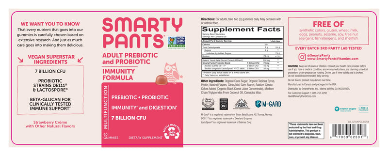 SmartyPants Adult Probiotic & Prebiotic Gummies for Digestive Health: Gut Health Supplement, Clinically Studied Prebiotic for Immune Support, Strawberry, 60 Count (30 Day Supply) (Pack of 2) 1 Count (Pack of 2) Strawberry Probiotic + Prebiotic