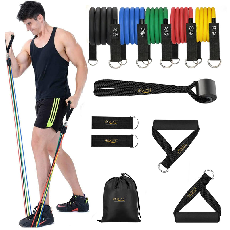 11pcs Resistance Band Set for Home Gym – Heavy Duty Exercise Tube Bands with Handles, Door Anchor & Ankle Straps – Full Body Workout Equipment for Strength Training, Yoga, Pilates, Physical Therapy