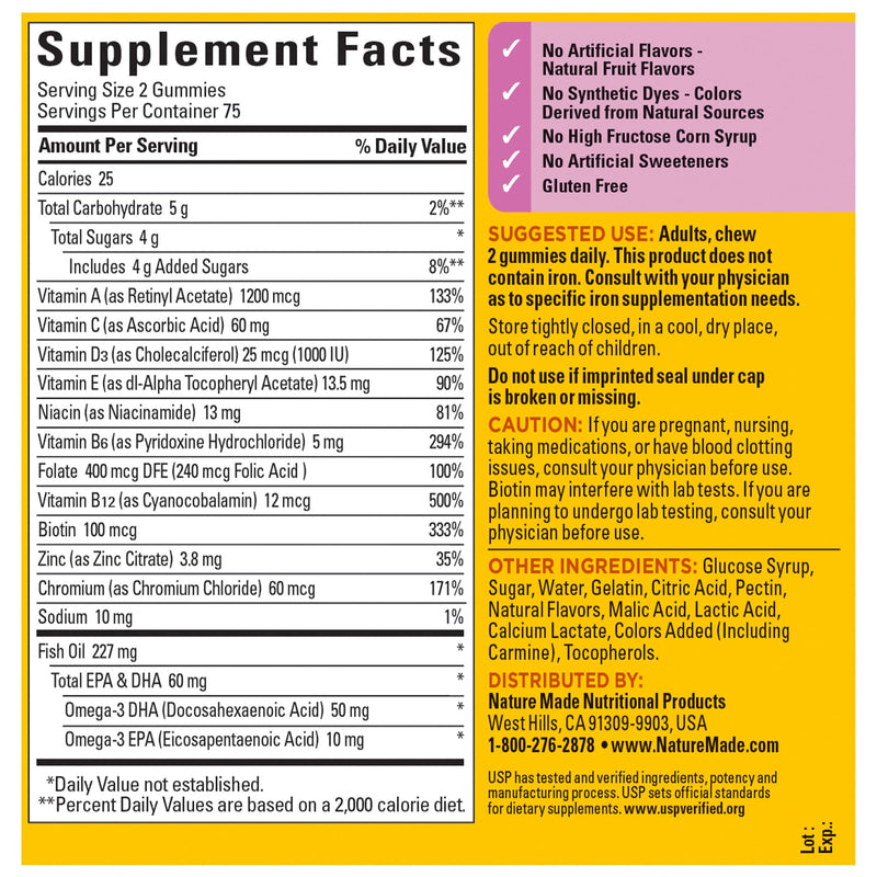 Nature Made Womens Gummy Multivitamins with Omega-3, Multivitamin for Women for Daily Nutritional Support, 150 Gummies, 75 Day Supply Strawberry Lemon & Orange 150 Count (Pack of 1)