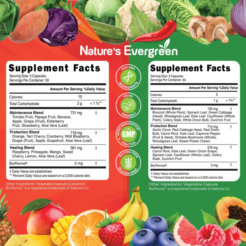 Fruits and Veggies Supplement - Nature Fruits and Vegetables Supplements - Vegan, Non GMO, Soy Free, Superfood Vitamins & Minerals Nutritional Balance - (Total 360 Capsules - Pack of 4) Made in USA 90 Count (Pack of 4)
