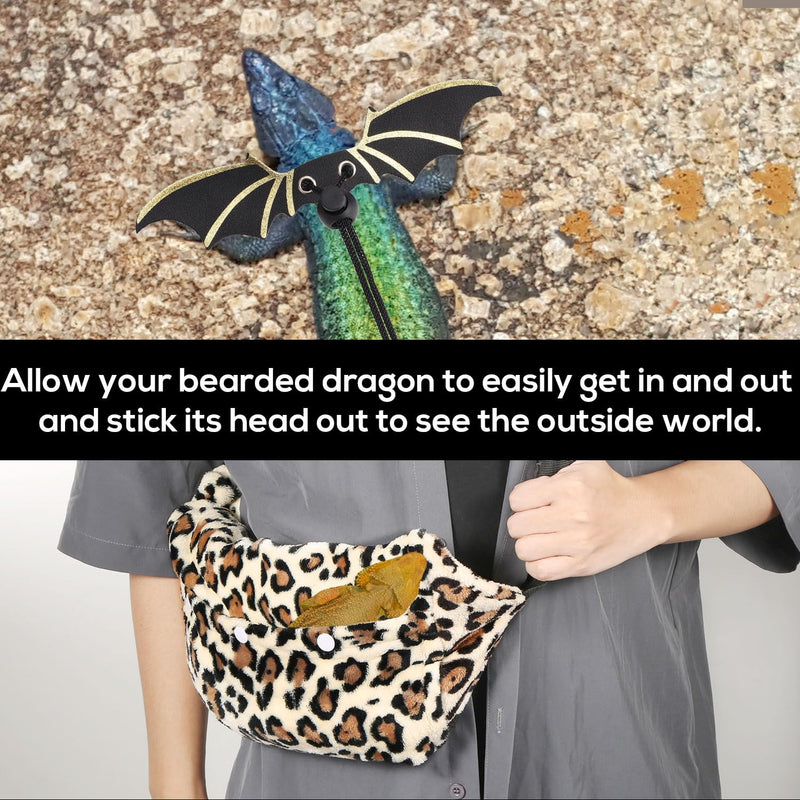 Bearded Dragon Backpack and Leash with Wings, Leather Adjustable Lizard Leash Reptile Carrier Harness Pet Reptile Backpack with Wing Accessories for Outdoor Walking Travel Rest - BeesActive Australia