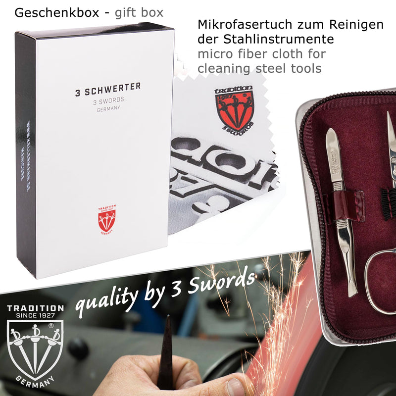3 Swords Germany - brand quality 6 piece manicure pedicure kit set for professional finger & toe nail care with synthetic leather case - Made in Germany - burgundy BURGUNDY - LAQUERED - BeesActive Australia
