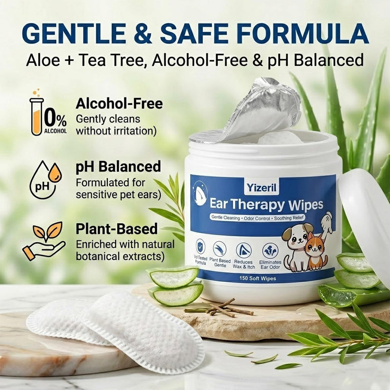 Dog Ear Wipes - 150 Count Finger Ear Cleaner for Cats, Alcohol Free Plant Based Ear Cleaning, Remove Wax Dirt Odor Ear Therapy Wipes