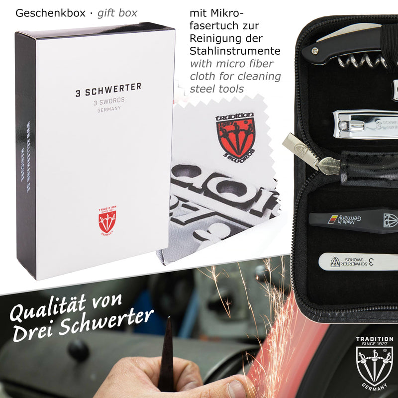 3 Swords Germany - brand quality 5 piece manicure pedicure grooming kit set for professional finger & toe nail care scissors clipper fashion leather case in gift box, Made by 3 Swords (00804) - BeesActive Australia