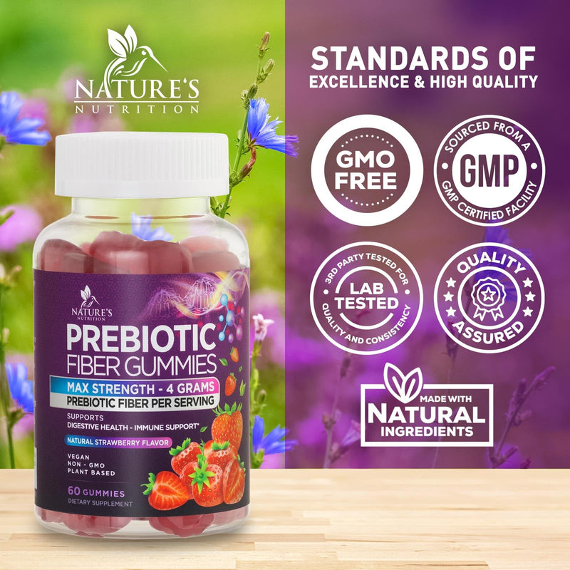 Fiber Gummies For Adults - Prebiotic Plant Based Fiber 4g Per Serving Gummy Supplement - Daily Digestive Health and Regularity Support - Gut Support Gummy Plant Based Digestion Support - 60 Gummies 60 Count (Pack of 1)
