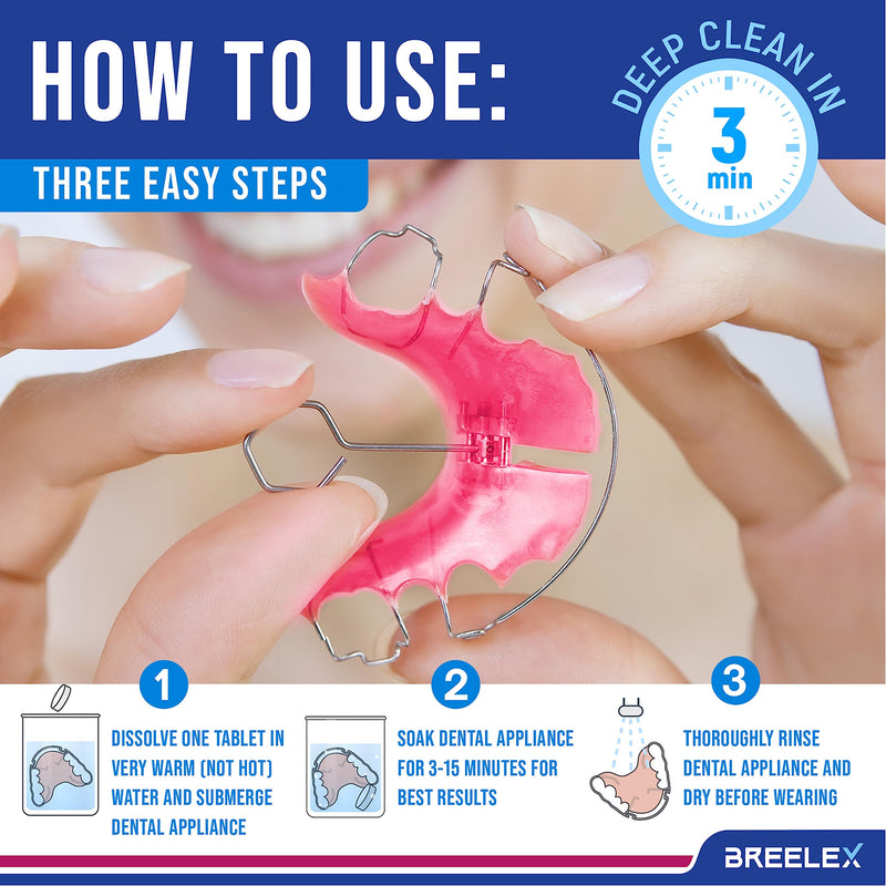 Breelex Denture Cleaning Tablets - 120 Count, Pack of 1-4-Month Supply & Denture Care - All-Purpose Retainer Cleaner Tablets - Gentle Formula for Mouth Guard Cleaner 1 Pack - BeesActive Australia
