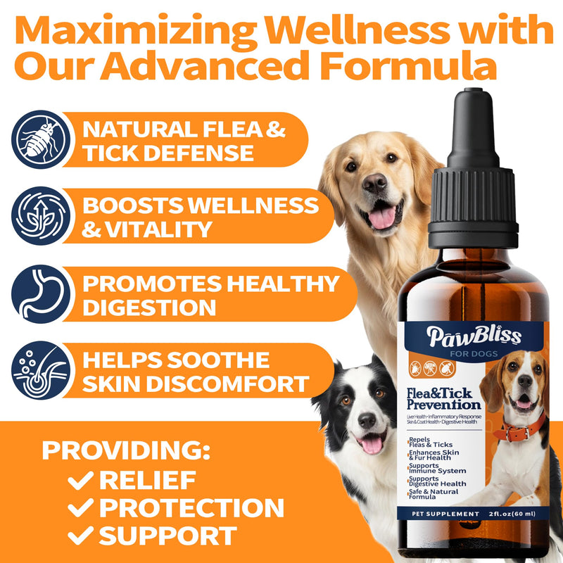Flea and Tick Prevention for Dogs, Pets Oral Natural Supplement Drops with Multivitamin Care for All Breeds