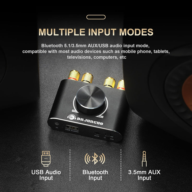 X100H Audio Amplifier 2.0 Channel 100W+100W TPA3116D2 Power Amplifier,Supports Bluetooth5.1/USB/3.5mm AUX Input
