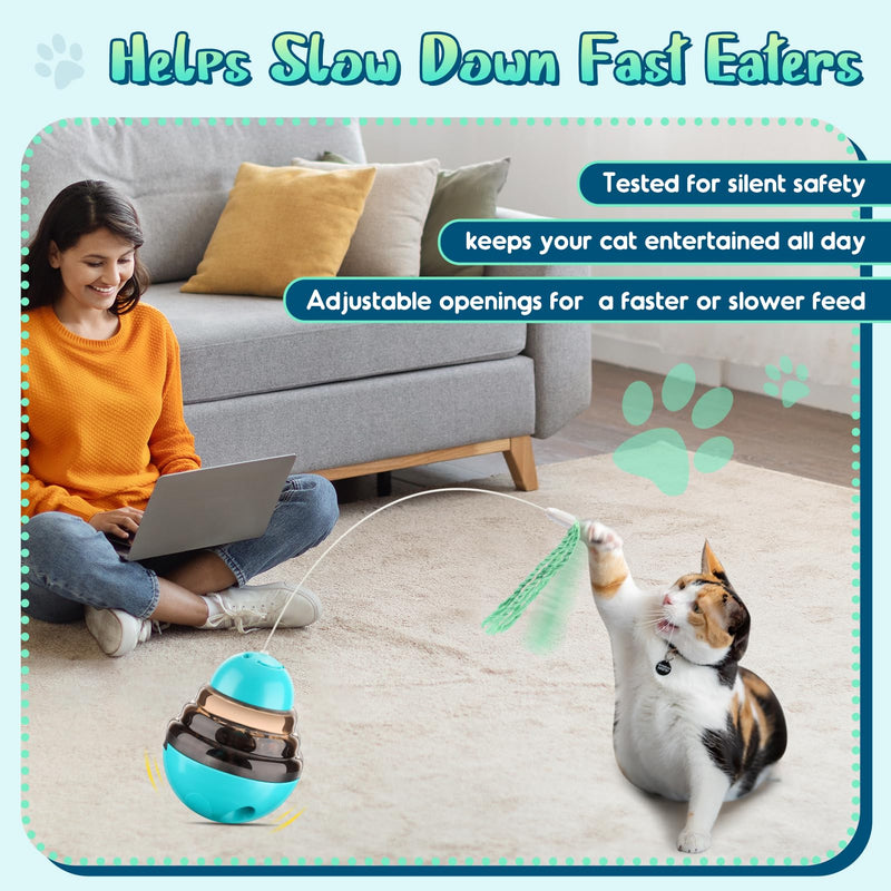 Tumbler Cat Toys for Indoor Bored Cats,Fun Wand Toy and Feather Toys Slow Feeder with Flash Ball,Cat Toys for Indoor Cats to Loss Weight and Exercise Feeding Pet Supplies Birthday Gift (Blue) Blue - BeesActive Australia
