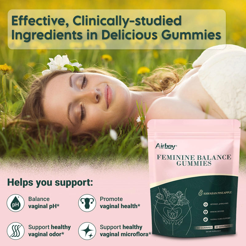 Airboy Vaginal Probiotic Gummies for Women, Pineapple Gummies for Women Balanced PH, Yeast Balance & Flora Support - 60 Gummies 1 PACK