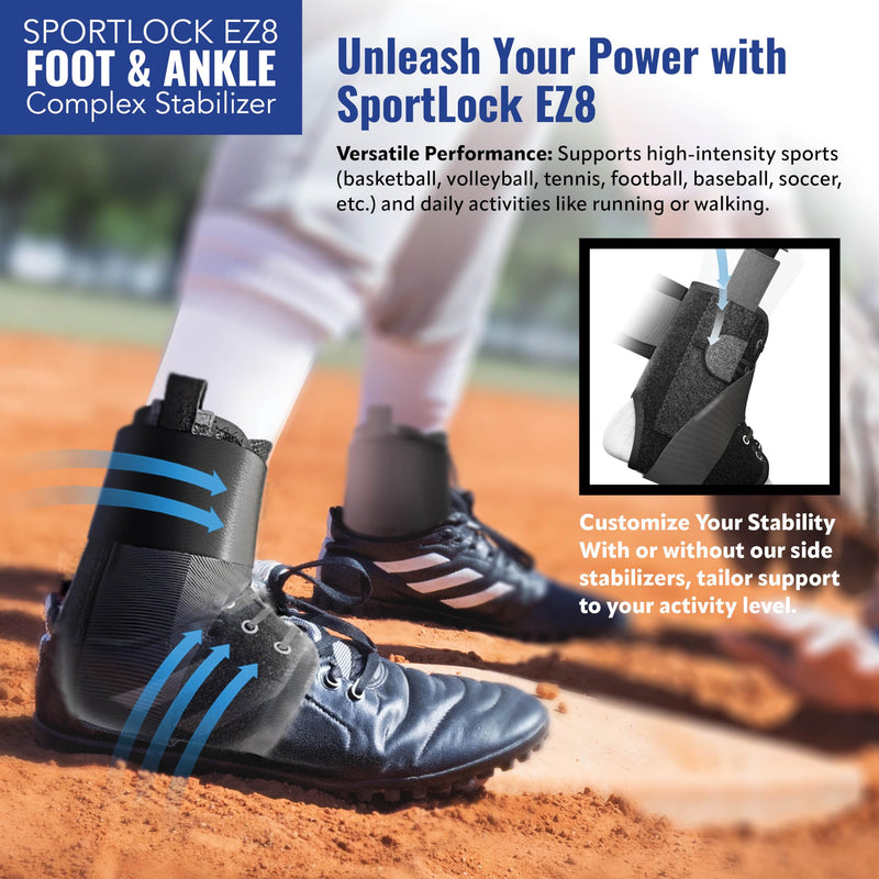 SportLock EZ8, Lace Up Ankle Brace for Women and Men, Ankle Support, Removeable Side Stablizers, Foot Brace, For Sprained or Injured Ankle and More, Ankle Brace for Sports, 2X
