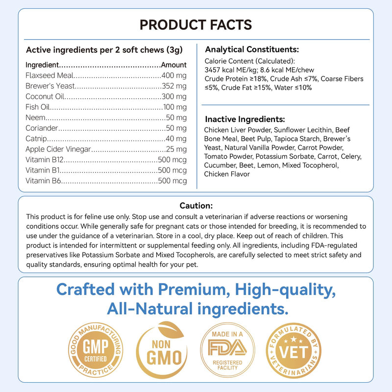 Flea and Tick Prevention for Cats, 200 Soft Chews for Fleas Treatment for Cats, Natural Cat Oral Flea Chewables Support Supplement, Flea and Tick Chews for All Breeds & Sizes