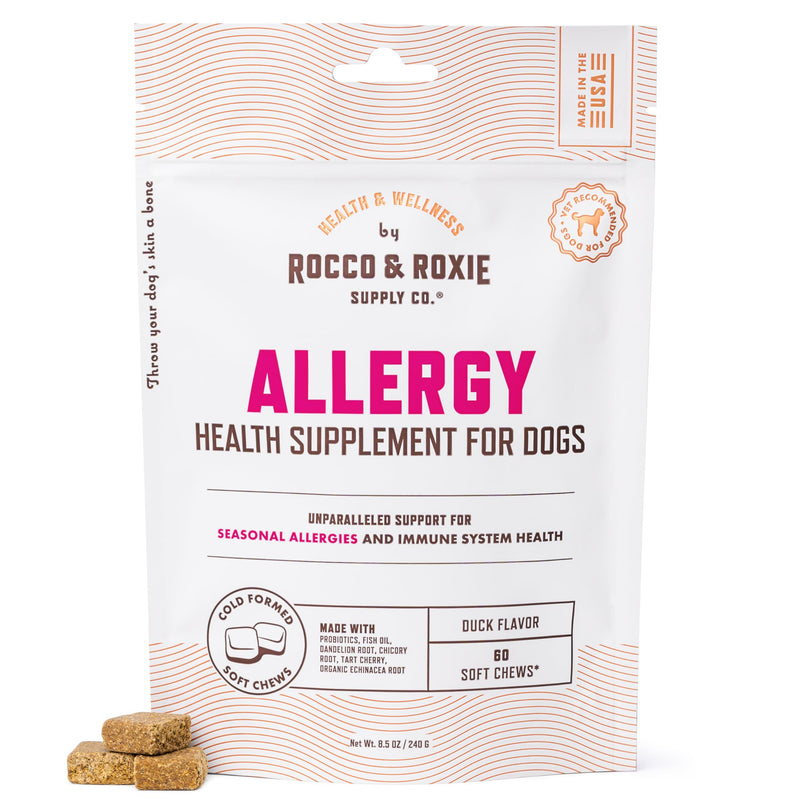 Rocco & Roxie Dog Allergy Relief Chews with Omega 3 for Dogs, Probiotics for Itching Skin, Stop Paw Licking, Fish Oil Skin and Coat Supplement, Anti-Itch, Pet Itchy Allergies and Immune Support, 60ct Allergy 60ct