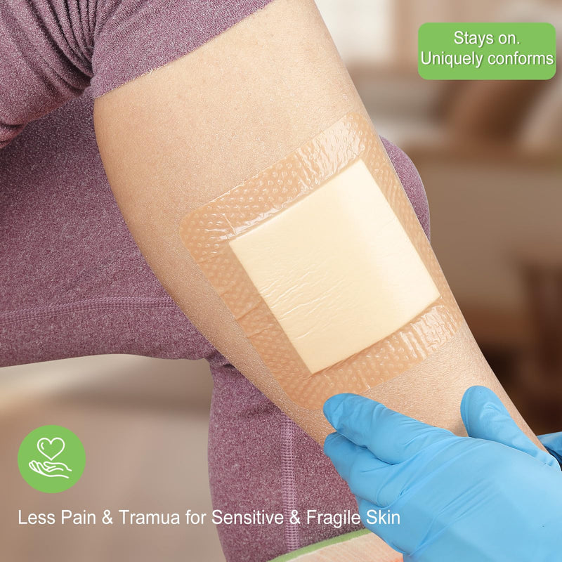 NeuHeils Silicone Super Absorbent Wound Dressing 4''x4'' 20 Packs, Self-Adhesive Waterproof Bandage with Ultrasorb Pad for Heavy Exudates Wound, Soft Gauze Island Dressing 4''x4'' (20 Packs) - BeesActive Australia