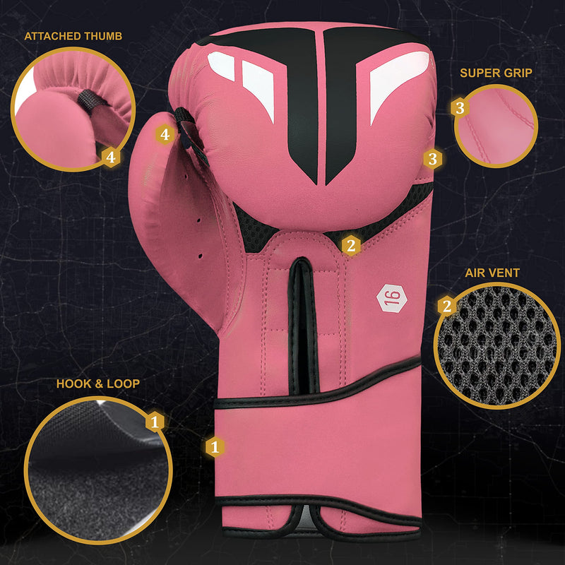 Mytra Fusion Boxing Gloves Men Women Kickboxing Gloves MMA Muay Thai Gloves 8-oz 10-oz 12-oz 14-oz 16-oz Training Workout Punching Gloves Pink