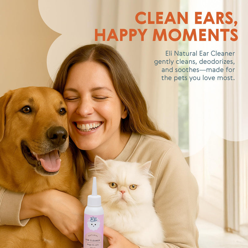 Eli Natural Ear Cleaner for Dogs and Cats – Made with Natural Origin Ingredients, Gently Cleans Ears, removes Dirt & buildup, Fragrance-Free & allergen-Free Formula, Safe for Sensitive Pets – 3.38 oz
