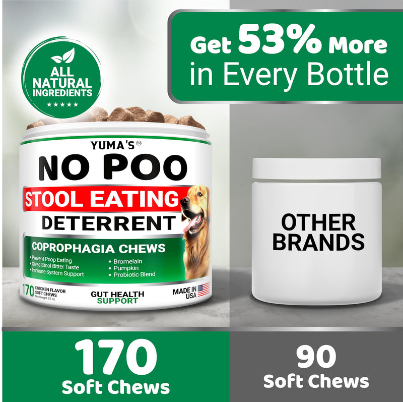 No Poo Chews for Dogs - Coprophagia No Poop Eating Deterrent for Dogs - Stop Eating Poop for Canine - Probiotics & Digestive Enzymes Supplement - Made in USA 170 Treats