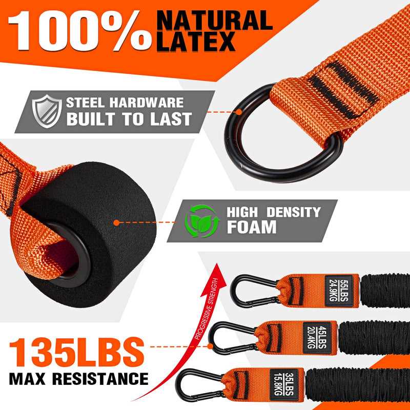 HPYGN Resistance Bands Training for Arms, Biceps, Triceps, Back, Abs, Shoulders, Heavy Duty Exercise Bands with Handles, Door Anchor, Home Gym Workout Equipment for Tricep Pushdowns, Face Pulls Orange 135LBS - BeesActive Australia