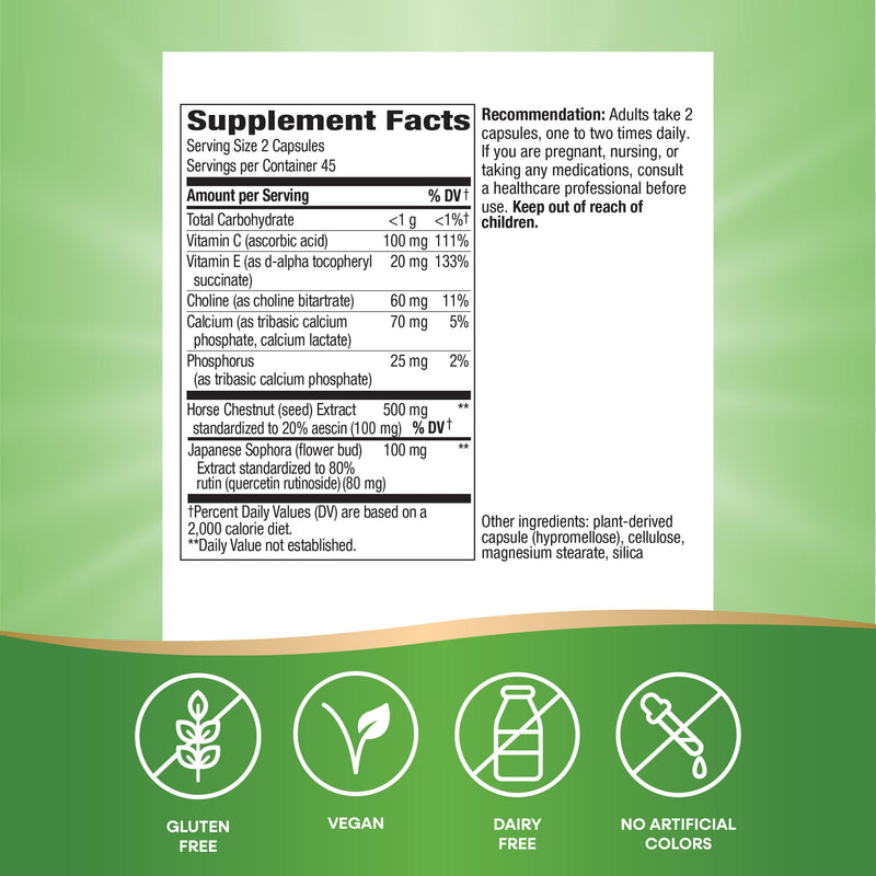 Nature's Way Premium Hem-Care, Vein Health Blend, 90 Capsules | Seven-Part Blend with Vitamins C & E, Choline, Calcium, Phosphorus and Horse Chestnut Extract for Vein Health*