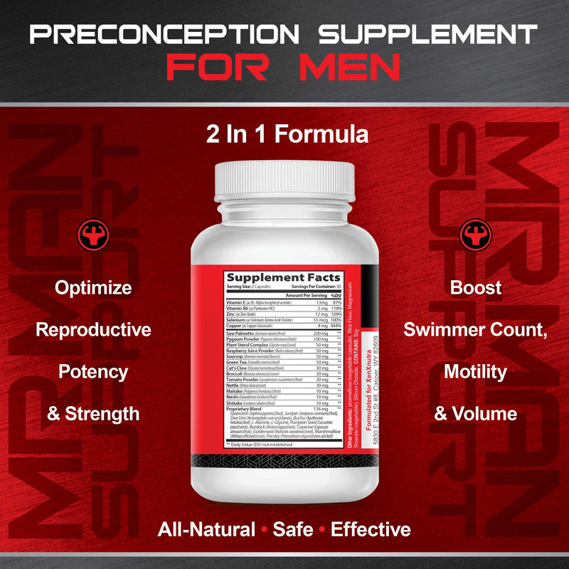 Mr. Man Support– Male Fertility Supplement for Sperm Health, Count, and Motility – All-Natural Formula with Vitamins, Minerals, and Antioxidants – Supports Reproductive Health and Hormonal Balance
