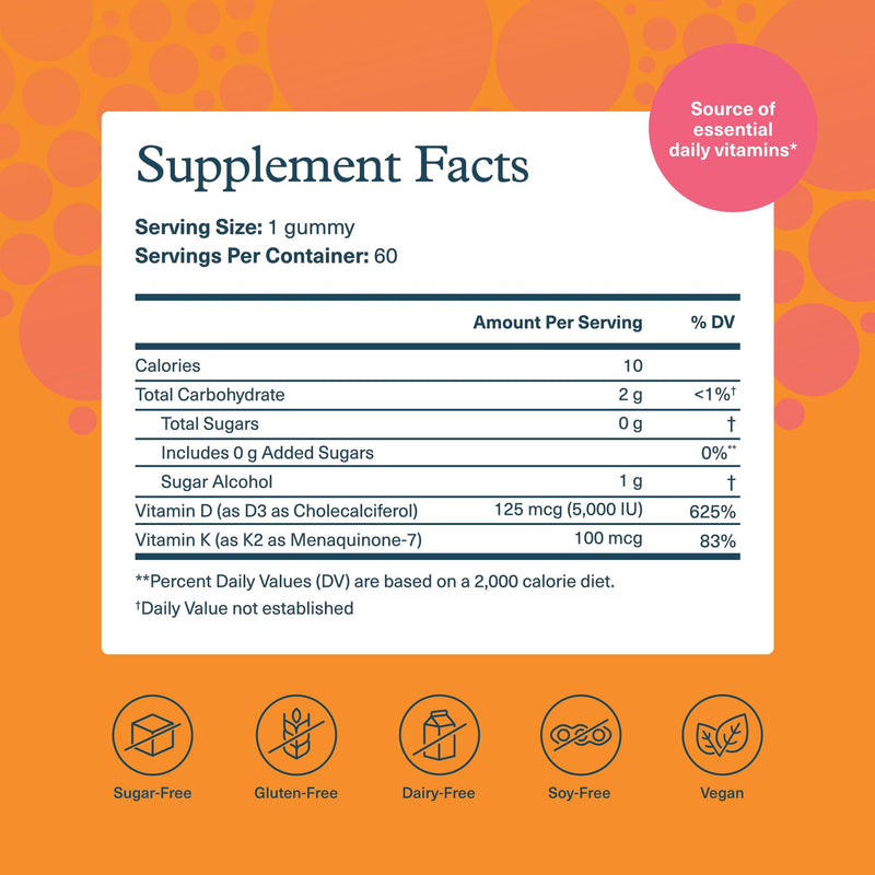 Youtheory K2D3 - Bone & Heart Health Support* - Combines Vitamin D3 & Vitamin K2 - Dairy, Soy & Gluten Free - Peach, 60 Vegetarian Gummies (Pack of 2) 60 Count (Pack of 2)