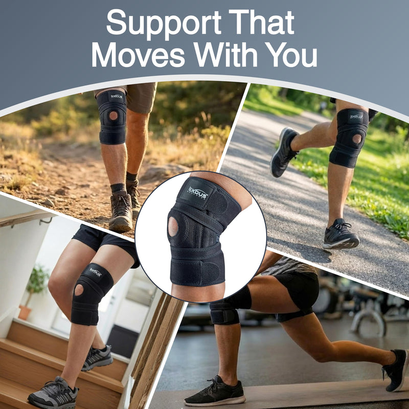 Knee Brace Meniscus Tear Support For Arthritis Acl, Mcl Pain Patented 4-way Adjustable Wraparound Strap Dual Side Stabilizer For Patella Stability Size [medium]