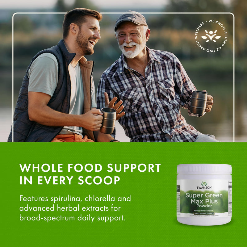 Swanson Super Green Max Plus Powder, Whole Foods, Vitamin E, 9 oz | Phytonutrient-Rich Blend with Bee Pollen, Ginkgo Biloba and Chlorella, Delivers Energy and Antioxidant Superfoods