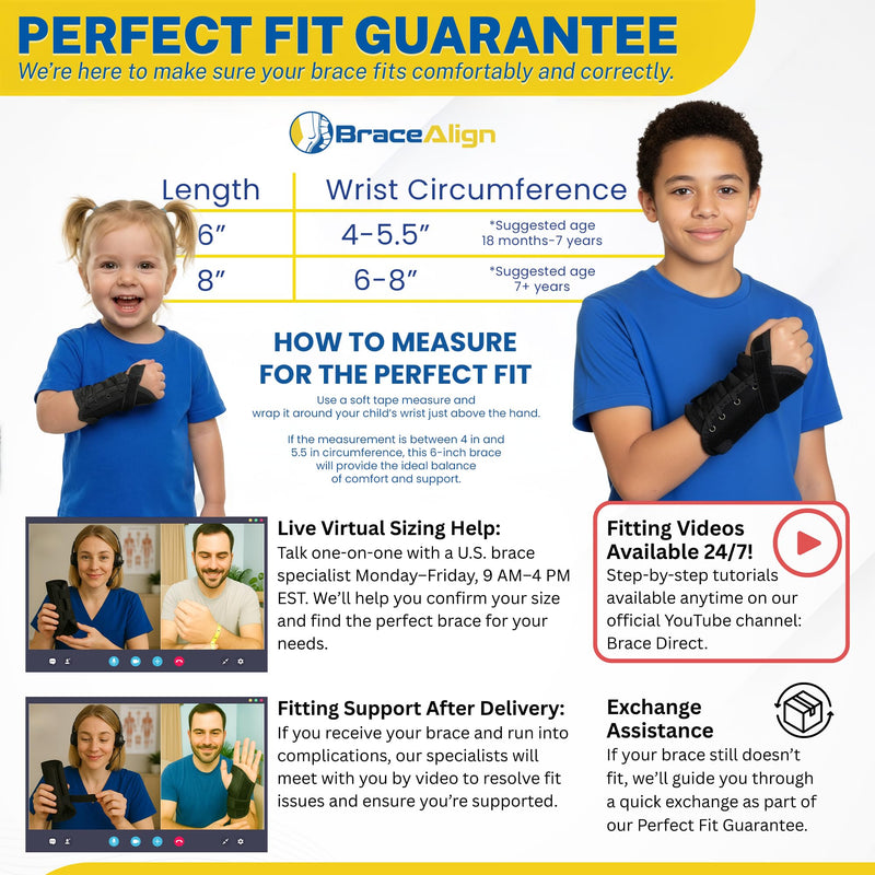 Kid’s Lace-Up Wrist Brace - Immobilization for Sprains, Strains, Carpal Tunnel & De Quervain’s PDAC L3908 - Right Wrist - Fits 4-5.5 in Wrist Circ. 6" - BeesActive Australia