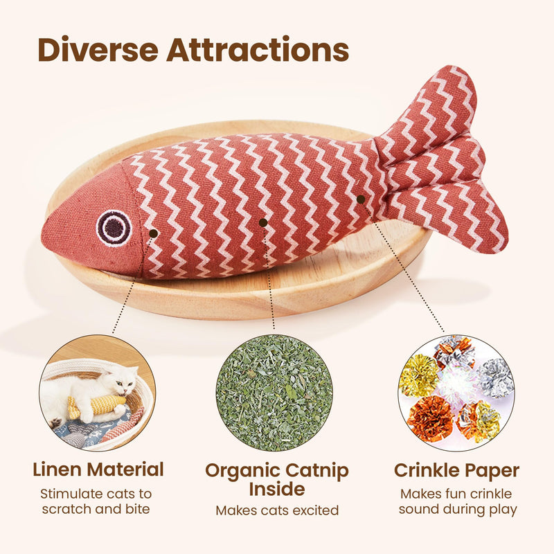 Potaroma Cat Toys Fish, 3 Pcs Crinkle Sound Catnip Toys Soft Linen, Interactive Kitten Exercise Kicker Toys for Indoor Cats 7.8 Inches for All Breeds - BeesActive Australia
