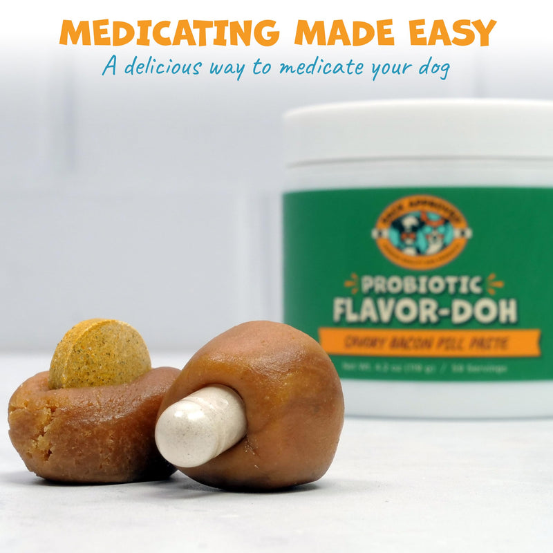 Pack Approved Flavor-Doh with Dog Probiotics - Flavored Pill Wrap for Dogs to Hide Capsules and Shape into Pill Pocket Treats for Dogs - Easy-to-Use Treat Paste for Pet Medicine - Savory Bacon (4.2oz)