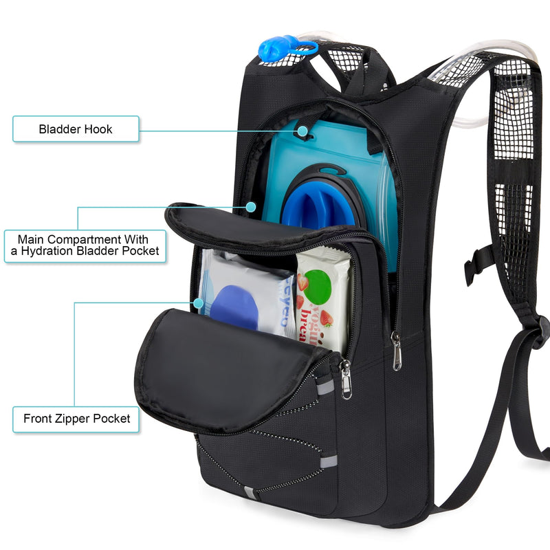 Hydration Backpack - Lightweight Water Backpack with 2L Water Bladder Bag, Running Hydration Vest Backpack for Men Women, Hydration Pack for Hiking, Cycling, Climbing MIYCOO (Black, 10L)