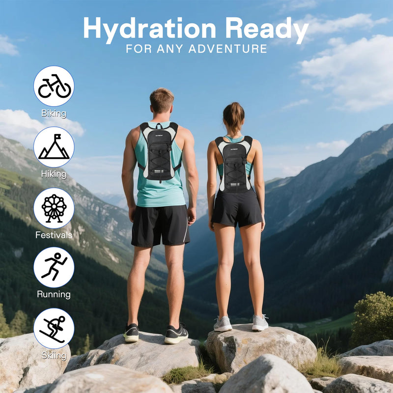 OUTSKIRT Hydration Backpack with 2L Water Bladder, Lightweight and Breathable Running Hydration Pack, Water Backpack for Hiking, Cycling, Trail Running, Marathons & Outdoor Adventures for Men Women Black