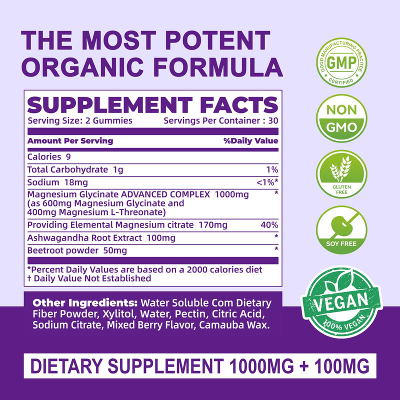 Ashwagandha Gummies & Vitamin D3 Gummies Organic Aswangdha Supplement for Improve Sleep, Stress Relief & Mood Calm (Grape Berry,Non-GMO, Gluten-Free & Sugar Free)-2 Pack 60 Count (Pack of 2) Grape