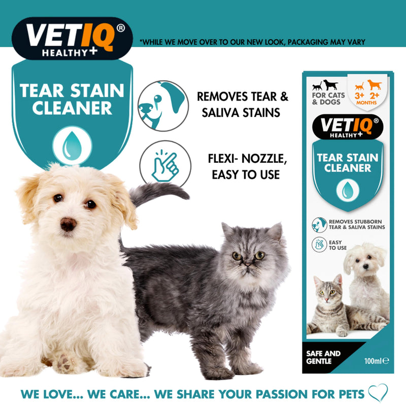 VETIQ Tear Stain Remover For Cats 3+ Months & Dogs 2+ Months, Safe & Gentle Solution to Remove Stubborn Tears & Saliva Stains Around Eyes & Mouth, 100 ml (Pack of 1) Tear Stain remover 100ml