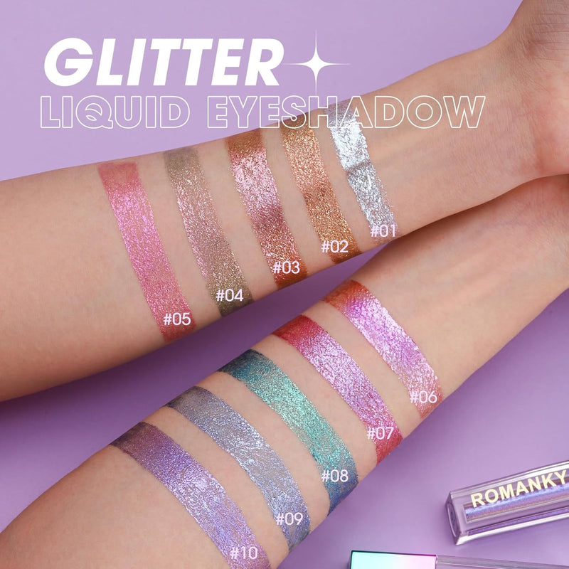 Glitter Liquid Eyeliner 10 Colors Glitter Eyeliner Metallic Shimmer Glitter Eyeshadow Sparkling Eyeshadow Cosmetic Glow Pigment Eye Shadow Long Lasting Waterproof Face Lips Art Gold Silver Eyeliners