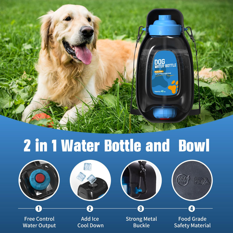 45oz Dog Water Dispenser, Portable Dog Water Bottles, Travel Dog Water Bowl for Dog Park, Patented, Leak-Proof Dog Water Bowl Dispenser, Dog Beach Camping Accessories, Water Bottle for Dogs, BPA Free BLUE - BeesActive Australia
