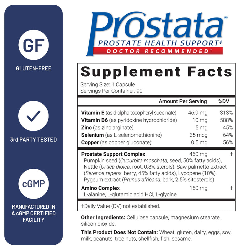 U.S. Doctors' Clinical Prostata - Clinically Proven Prostate Supplement for Men - Urinary Tract & Bladder Support - Saw Palmetto, Vitamin E, Pumpkin Seed - USA Manufactured- 90 Capsules[30-Day Supply]