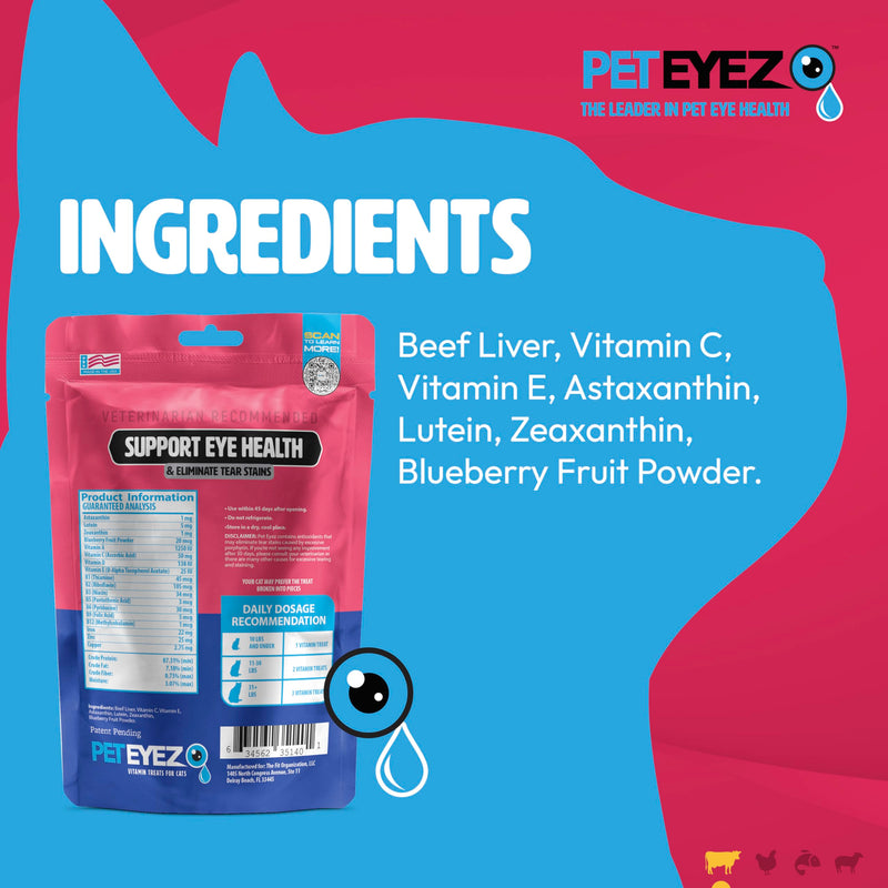 PetEyez Freeze Dried Cat Treats Tear Stain Remover, All-Natural Freeze Dried Beef Liver Treats with Vitamin & Minerals That Help Fights Against Tear Stains in Eye, 1 Oz, 35 Count (1 Pack)